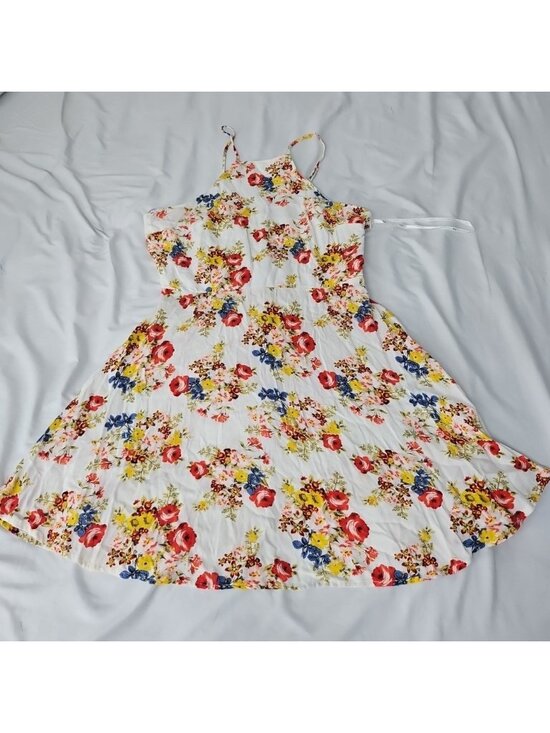 iris Dresses & Skirts - Iris Floral Fit & Flare Sundress Womens L Lace Up Back Cottagecore Boho Mini Dre